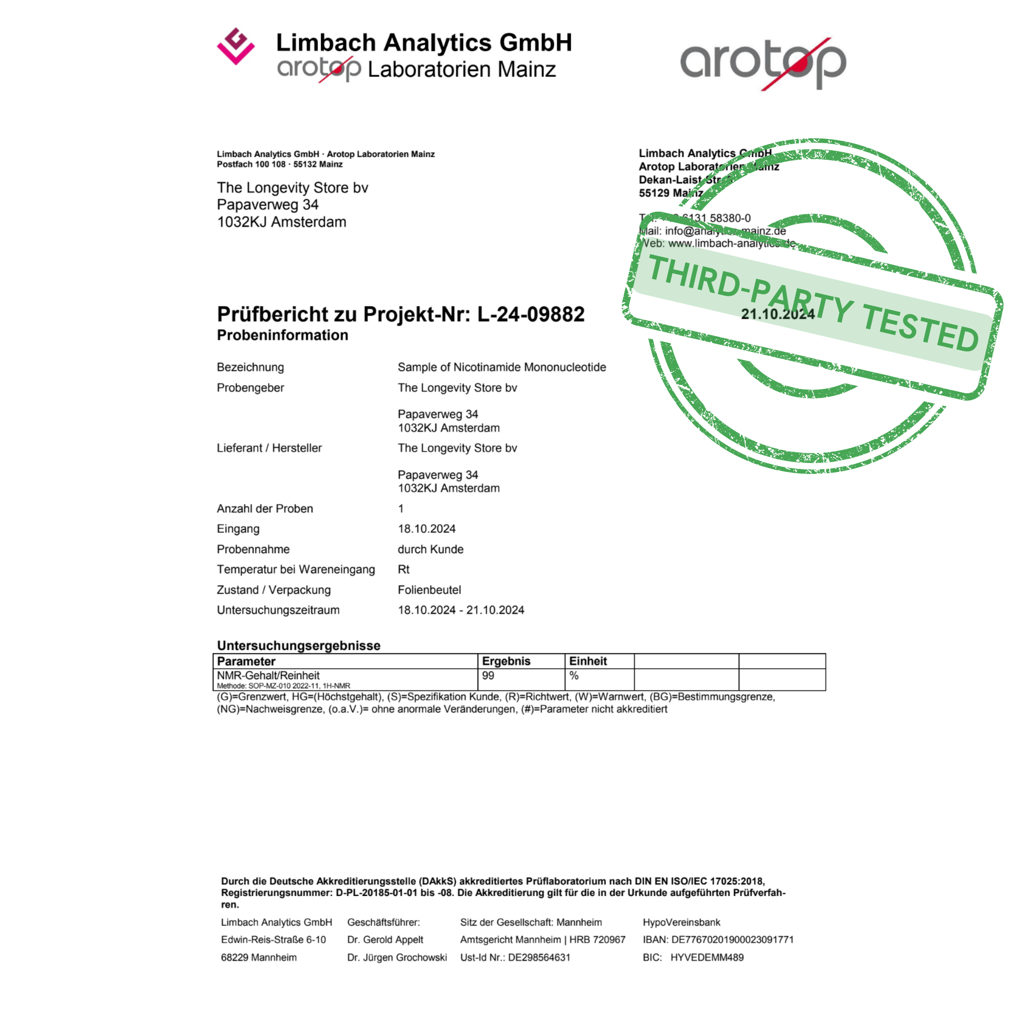 Pure NMN - Lab-Tested +99% Purity